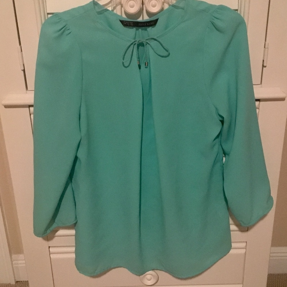 Zara Mint Green Bow Blouse